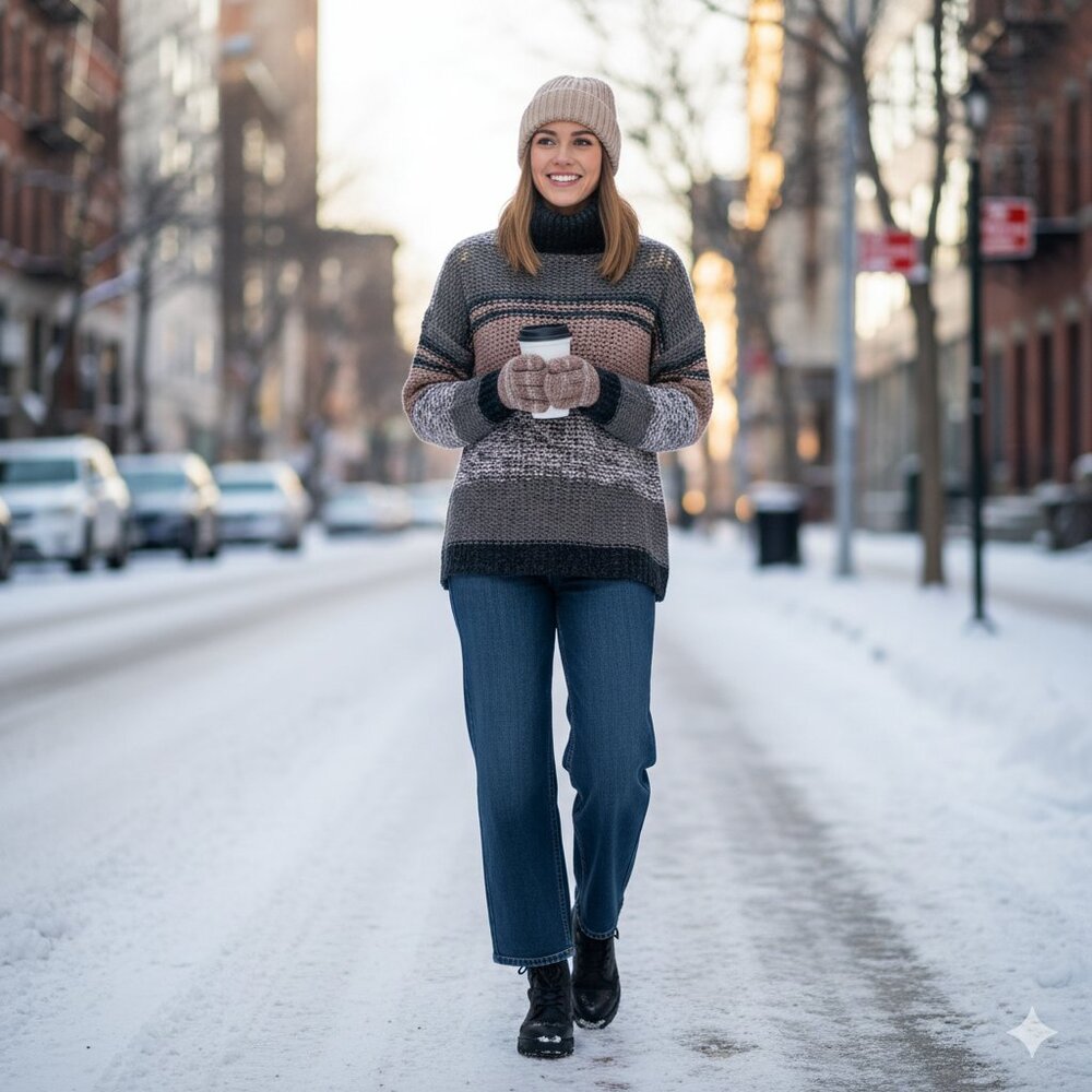 Noisy May Multi-Color Chunky Knit Turtleneck Sweater Women’s Small